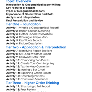 Geographical Report Writing Worksheet Activity Booklet