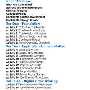 Geography Of Continents Worksheet Activity Booklet