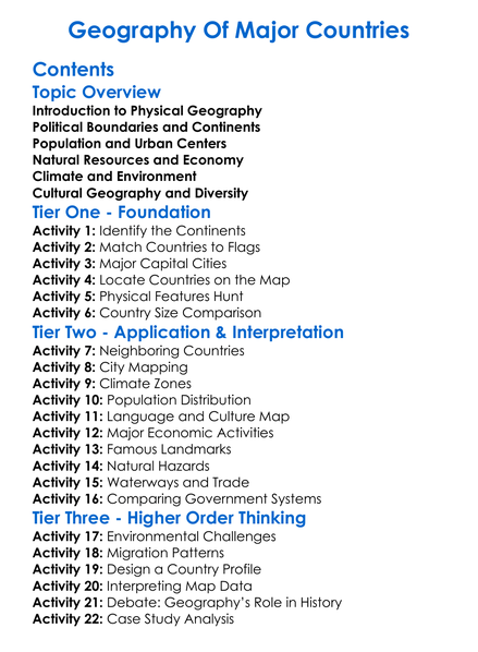 Geography Of Major Countries Worksheet Activity Booklet