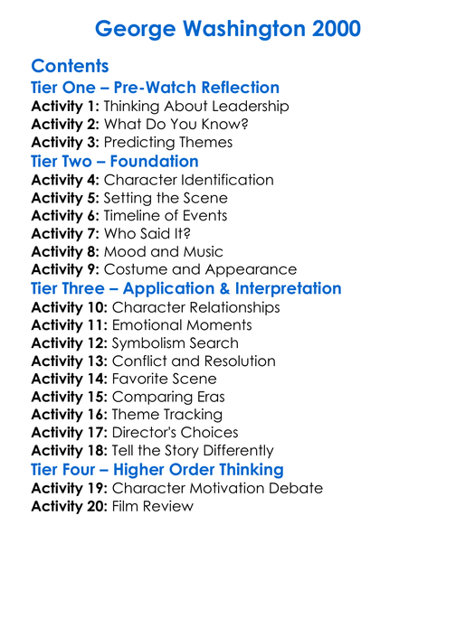 George Washington 2000 Worksheet Activity Booklet