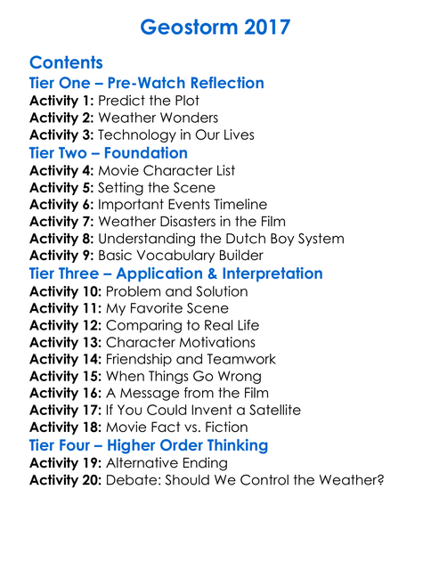 Geostorm 2017 Worksheet Activity Booklet