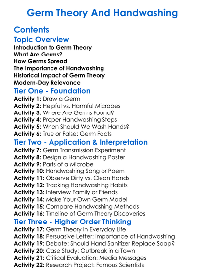 Germ Theory And Handwashing Worksheet Activity Booklet