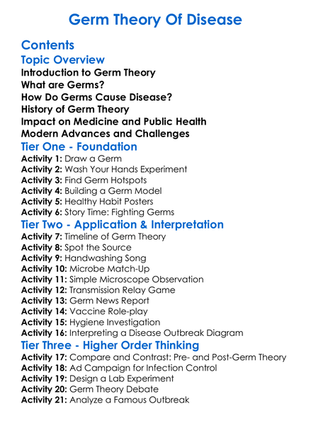 Germ Theory Of Disease Worksheet Activity Booklet