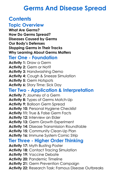 Germs And Disease Spread Worksheet Activity Booklet