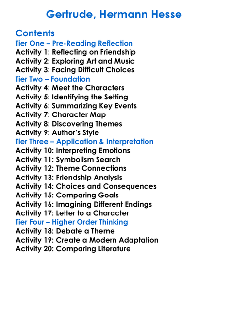 Gertrude Hermann Hesse Worksheet Activity Booklet