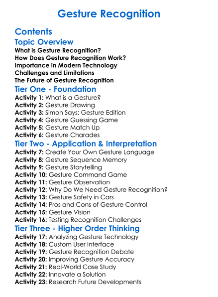 Gesture Recognition Worksheet Activity Booklet