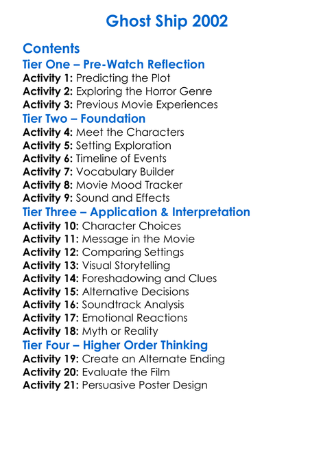Ghost Ship 2002 Worksheet Activity Booklet