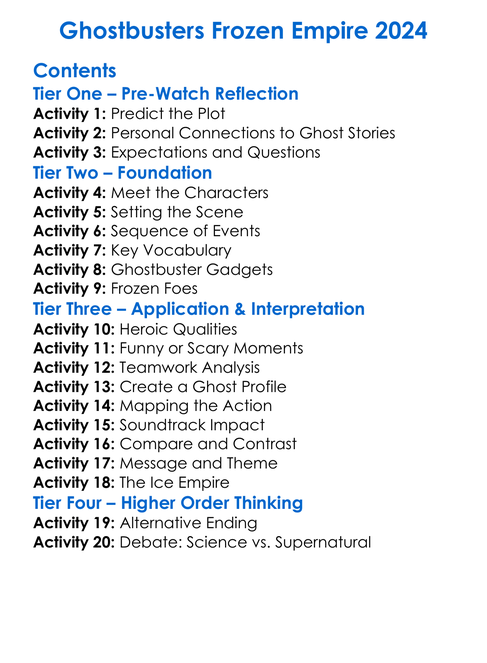 Ghostbusters Frozen Empire 2024 Worksheet Activity Booklet