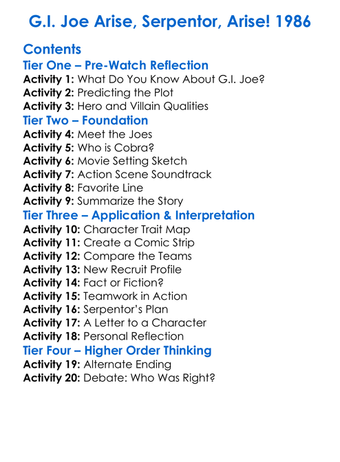 Gi Joe Arise Serpentor Arise 1986 Worksheet Activity Booklet