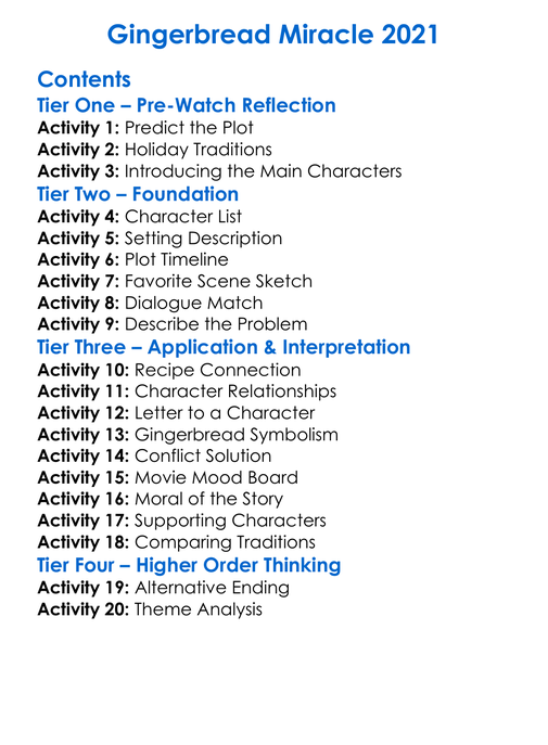 Gingerbread Miracle 2021 Worksheet Activity Booklet