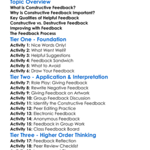 Giving Constructive Feedback Worksheet Activity Booklet