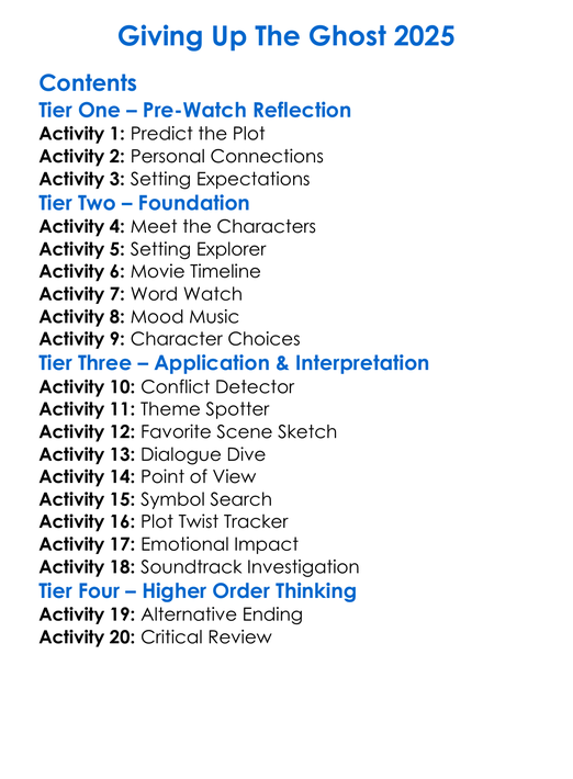 Giving Up The Ghost 2025 Worksheet Activity Booklet