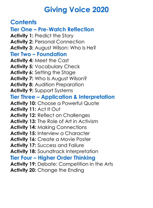 Giving Voice 2020 Worksheet Activity Booklet