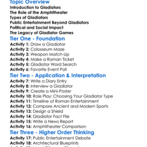 Gladiators And Public Entertainment Worksheet Activity Booklet