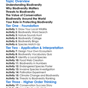 Global Biodiversity Worksheet Activity Booklet