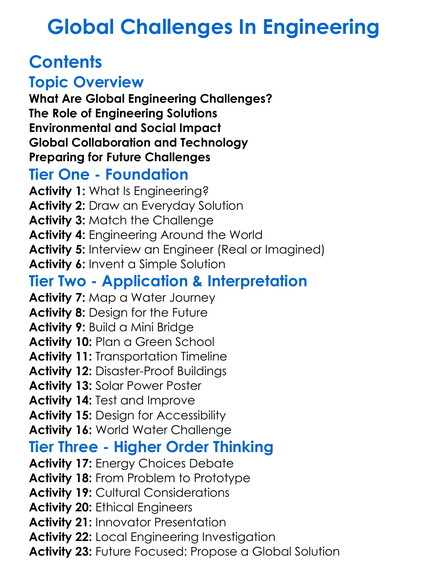 Global Challenges In Engineering Worksheet Activity Booklet