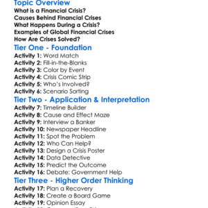 Global Financial Crises Worksheet Activity Booklet