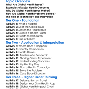 Global Health Issues Worksheet Activity Booklet