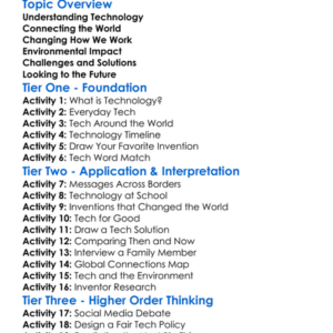 Global Impact Of Technology Worksheet Activity Booklet