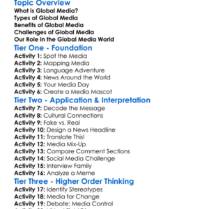 Global Media Worksheet Activity Booklet