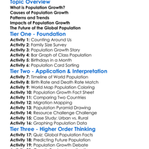 Global Population Growth Worksheet Activity Booklet