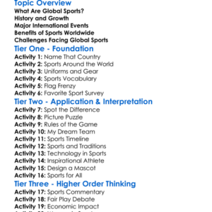Global Sports Worksheet Activity Booklet
