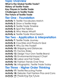 Global Textile Trade Worksheet Activity Booklet