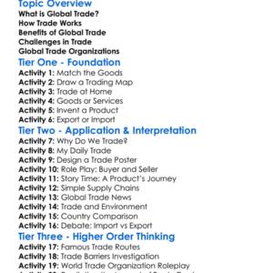 Global Trade Systems Worksheet Activity Booklet