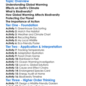 Global Warming And Biodiversity Worksheet Activity Booklet