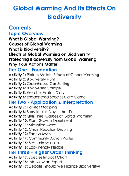 Global Warming And Its Effects On Biodiversity Worksheet Activity Booklet