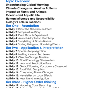 Global Warming Impact On Biology Worksheet Activity Booklet