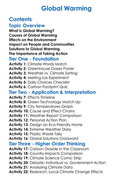 Global Warming Worksheet Activity Booklet