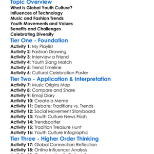 Global Youth Culture Worksheet Activity Booklet