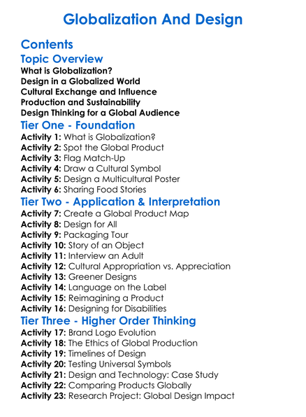 Globalization And Design Worksheet Activity Booklet