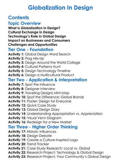 Globalization In Design Worksheet Activity Booklet