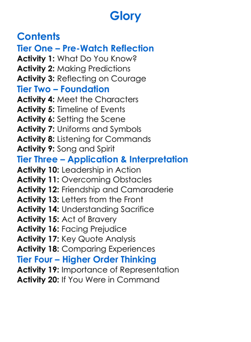 Glory Worksheet Activity Booklet