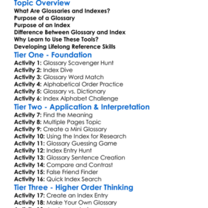 Glossary And Index Use Worksheet Activity Booklet