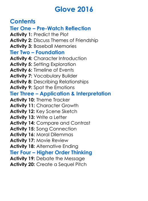 Glove 2016 Worksheet Activity Booklet