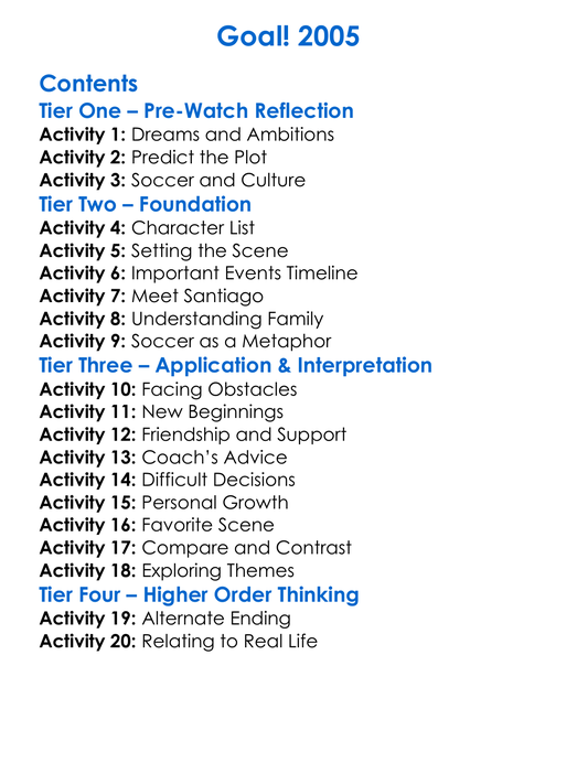 Goal 2005 Worksheet Activity Booklet