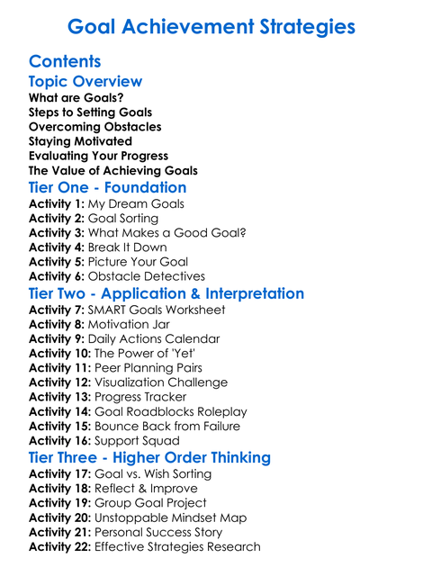 Goal Achievement Strategies Worksheet Activity Booklet