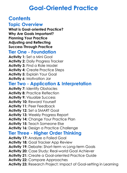 Goal-Oriented Practice Worksheet Activity Booklet