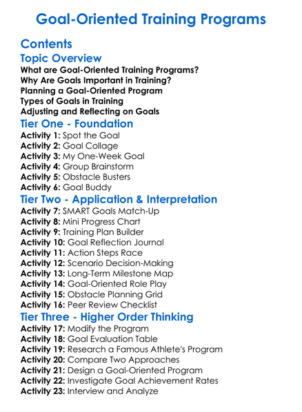 Goal-Oriented Training Programs Worksheet Activity Booklet