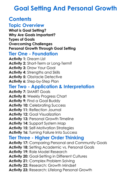 Goal Setting And Personal Growth Worksheet Activity Booklet
