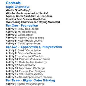 Goal Setting And Personal Health Plans Worksheet Activity Booklet