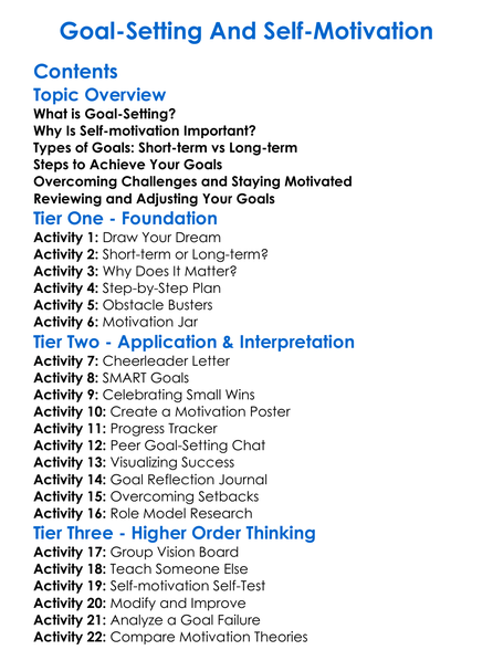 Goal-Setting And Self-Motivation Worksheet Activity Booklet