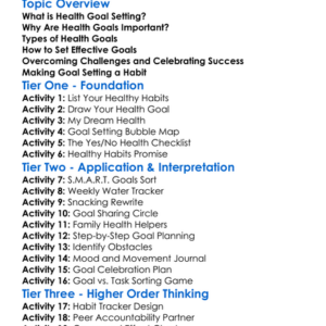Goal Setting For Health Worksheet Activity Booklet