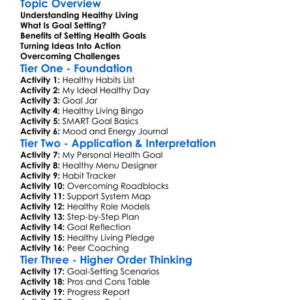 Goal Setting For Healthy Living Worksheet Activity Booklet