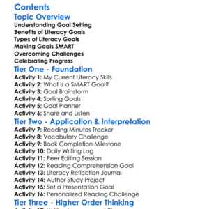 Goal Setting For Literacy Development Worksheet Activity Booklet