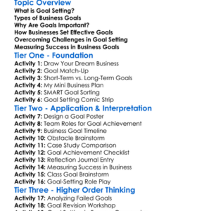 Goal Setting In Business Worksheet Activity Booklet