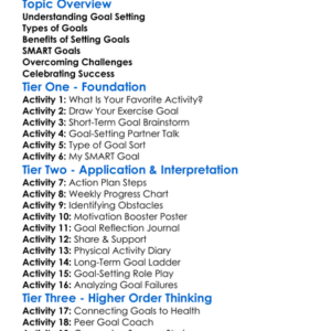 Goal Setting In Physical Activity Worksheet Activity Booklet